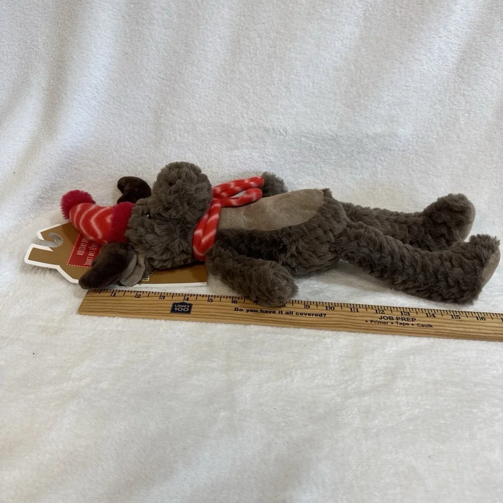 Pally & Paws Holiday Moose Plush Squeaky Dog Toy Brown Red Scarf Hat 17